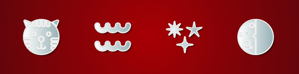 Set Tiger zodiac, Aquarius, Falling star and Eclipse of the sun icon。向量图片下载