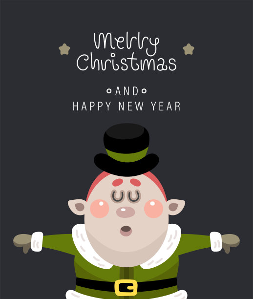 圣诞快乐，恭贺新禧。铭文和圣诞精灵。矢量插图。图片下载