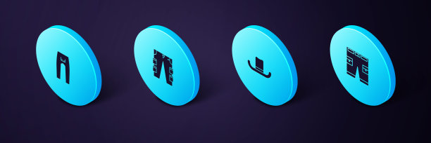 设置等距短裤或裤子，男子帽子，货物和裤子图标。向量图片下载