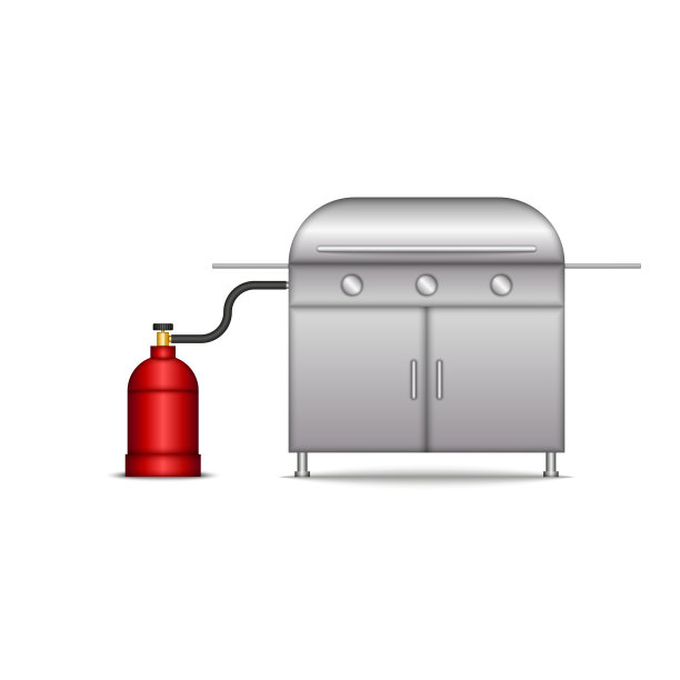 烧烤燃气烧烤与气瓶隔离在白色背景，烧烤设备烹饪食物户外，clipart逼真的3d矢量插图图片下载