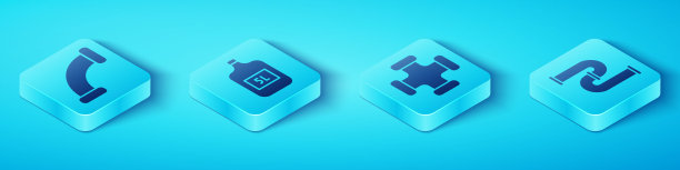 设置等长工业金属管，大瓶洁净水，工业金属管和工业金属管图标。向量图片下载