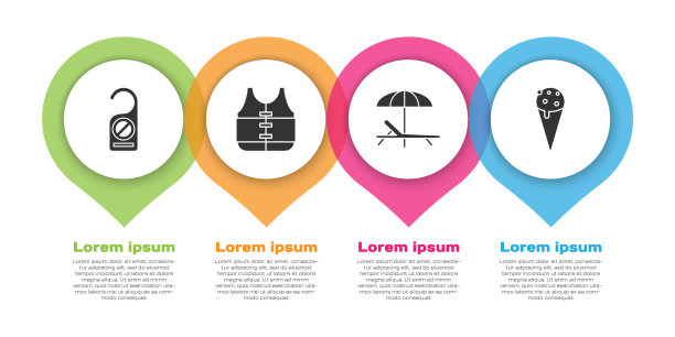 布景请不要打扰，救生衣，日光浴床，雨伞，华夫蛋筒里的冰淇淋。业务信息图模板。向量图片下载