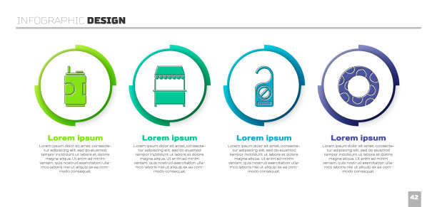 设置汽水罐，带遮阳篷的小摊，请不要打扰和橡胶游泳圈。业务信息图模板。向量图片下载
