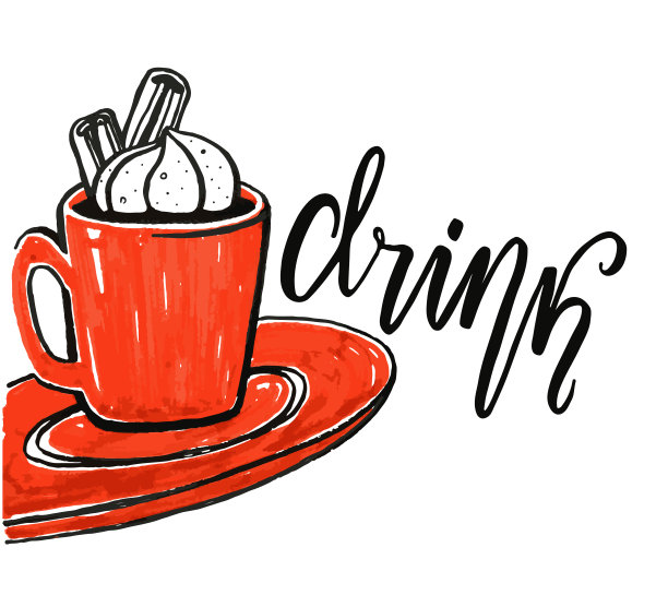 矢量插图的咖啡杯与棉花糖和肉桂。手绘的风格。矢量插图。刻字喝图片下载