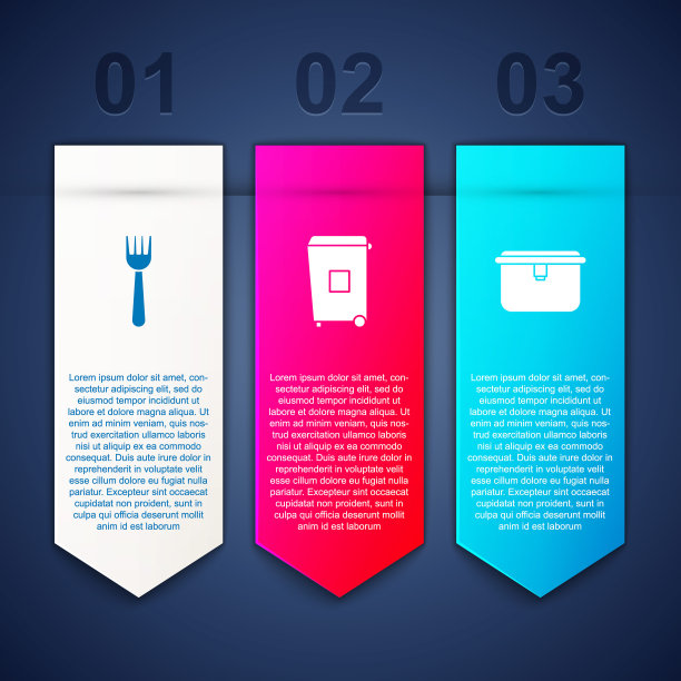 一次性塑料叉、垃圾桶、饭盒。业务信息模板。向量图片下载