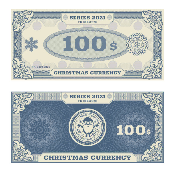 印有圣诞老人的圣诞钞票。镶边的假钱插图。经典复古的风格。钞票背面图片下载