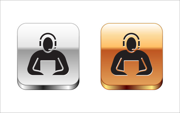 黑人学生图标孤立在白色背景上。金银平方按钮。矢量图图片下载