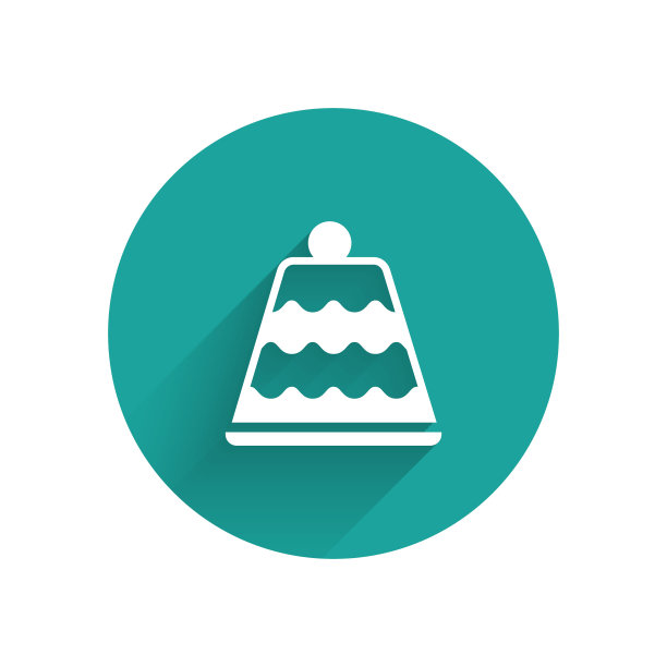 白色蛋糕图标孤立与长影子。生日快乐。绿色圆圈按钮。向量图片下载