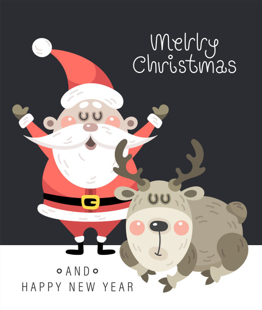圣诞快乐，恭贺新禧。圣诞老人和小鹿。矢量插图。图片下载