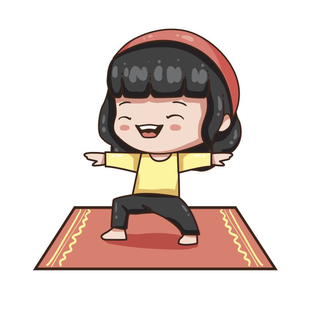 卡通女孩在运动服孤立的白色背景。年轻女孩在瑜伽姿势。图片下载