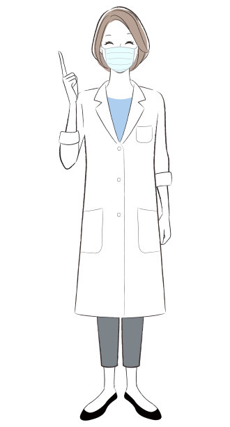 一个女医生戴着面具微笑着解释。图片下载