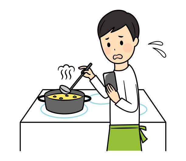 在厨房烹饪的插图图片下载