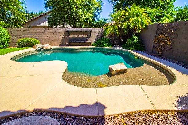 后院设置自由形式游泳池图片下载