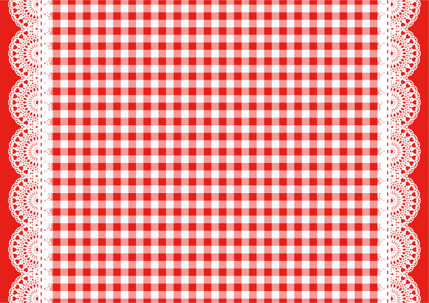 格子布和白色蕾丝背景图片下载