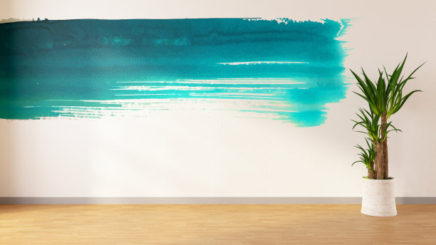 现代客厅墙上的蓝色墙漆标签图片下载