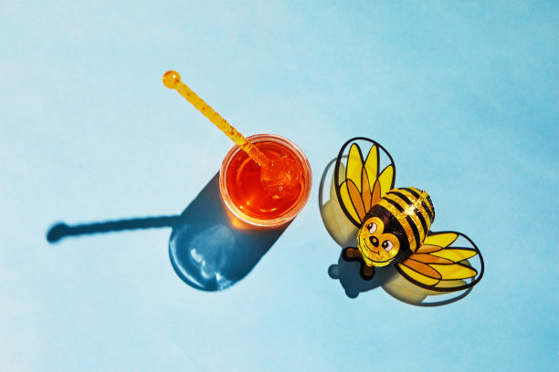 罐装蜂蜜与蜜蜂，庆祝犹太新年图片下载