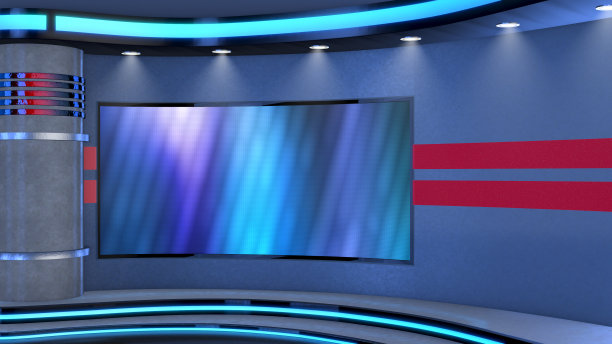 电视演播室，虚拟演播室。理想的绿色丝网合成。图片下载