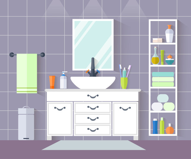 向量浴室。室内设计与家具的平面风格。图片下载