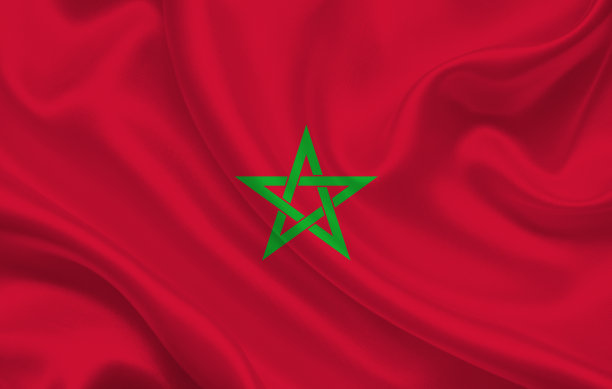摩洛哥国旗在波浪形丝绸织物背景全景图图片下载