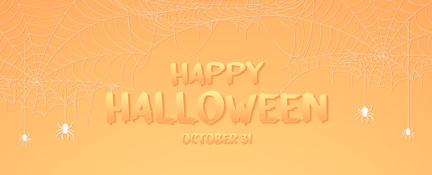 万圣节蜘蛛网横幅，带文字的蛛网背景图片下载
