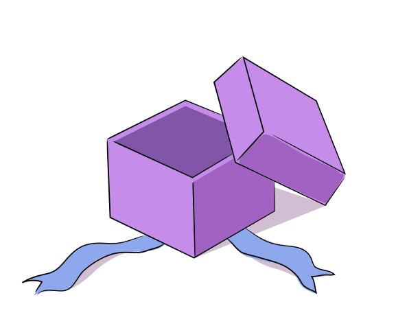 打开装有生日礼物的紫色礼盒。惊喜与丝带矢量插图。逼真的3d简单装饰。节日过后空包，庆祝快乐图片下载