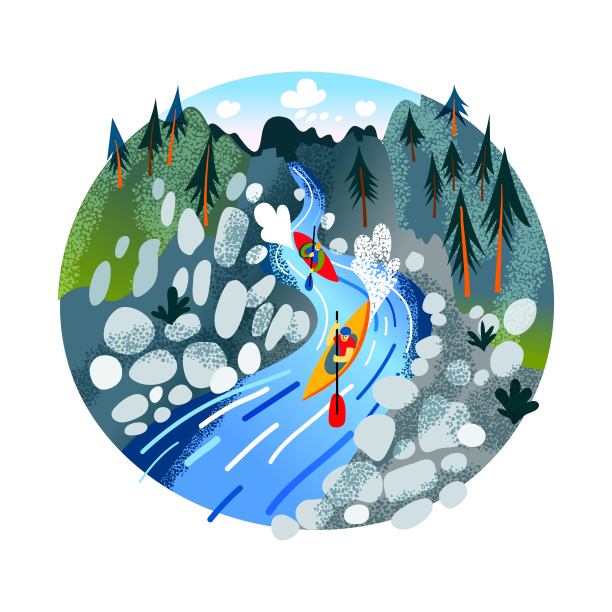 人们在湍急的山河中漂流、皮划艇或独木舟图片下载