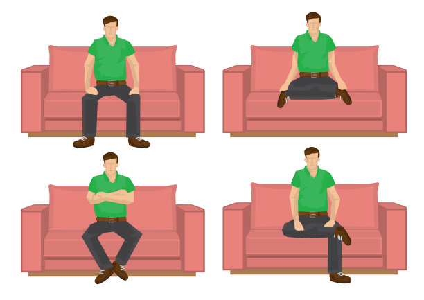 一组在白色背景上孤立的各种坐姿的全身休闲男子。图片下载