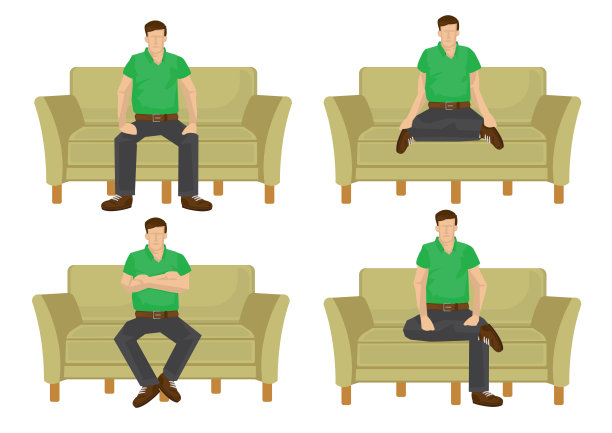 一组在白色背景上孤立的各种坐姿的全身休闲男子。图片下载