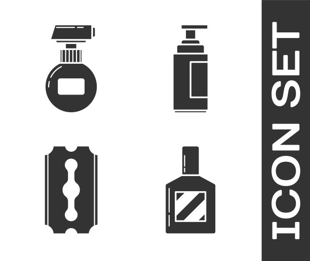 设置须后水，霜或乳液化妆品管，刀片剃须刀和霜或乳液化妆品管图标。向量图片下载