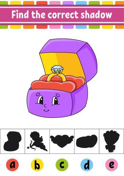 找到正确的阴影。教育发展工作表。活动页面。情人节。儿童色彩游戏。孤立的矢量图。卡通人物。图片下载