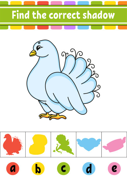 找到正确的阴影。教育发展工作表。活动页面。情人节。儿童彩色游戏。孤立矢量图。卡通人物。图片下载