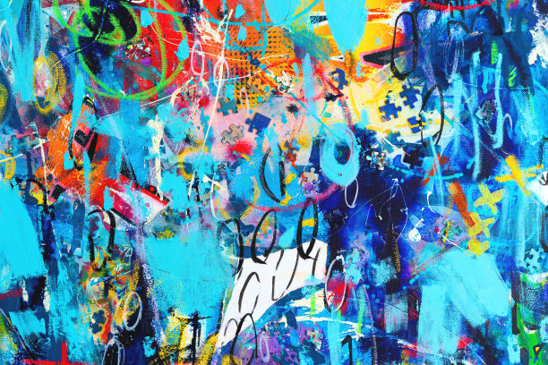 手绘现代多色混合媒体艺术帆布图片下载