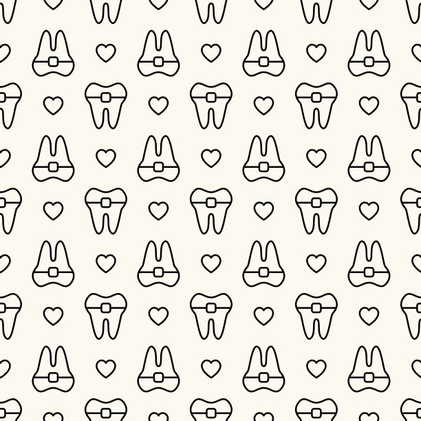 无缝矢量几何图形的牙齿与支撑和心脏。牙科背景为口腔医学提醒卡或数字纸。牙科服务的概念图片下载