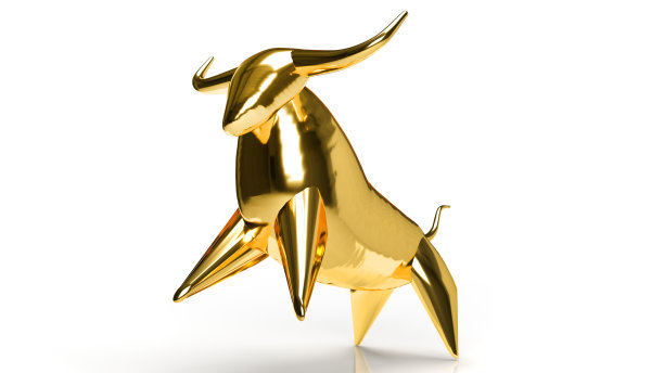 黄金公牛在白色背景上为商业内容3d渲染。图片下载