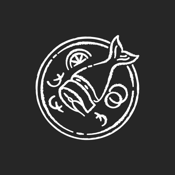 浸泡鲱鱼粉笔白色图标在黑色背景图片下载