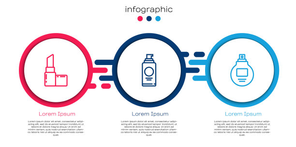 设置线条口红，喷雾可以用于发胶和香水。业务信息模板。向量图片下载