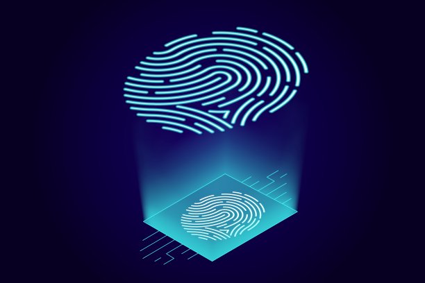 指纹扫描仪，识别系统。全息图接口的概念。矢量插图。图片下载