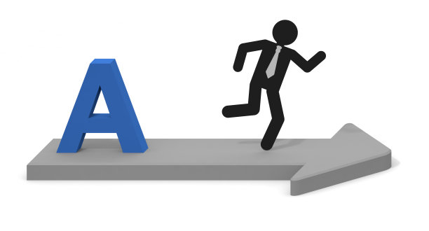 字母a三维箭头。商人运行。选择一门课程。图片下载