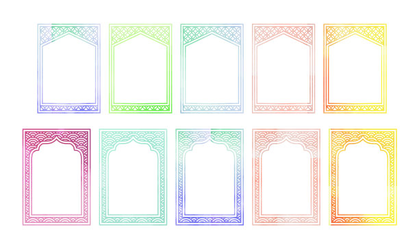 日本模式水彩框架边界标签矢量插图材料集图片下载
