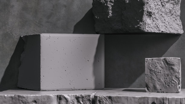 产品设置平台粗石板，大理石柜台混凝土桌和石架，垃圾纹理块物体放置，3d渲染，图片下载