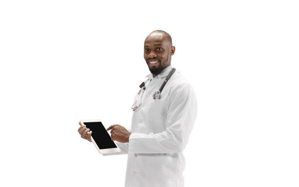 非裔美国医生被隔离在白人背景，职业图片下载