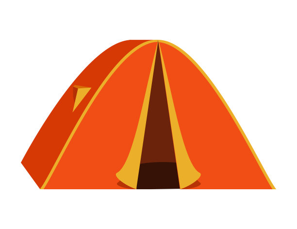 亮橙色的旅游帐篷图标。孤立在白色背景上。图片下载