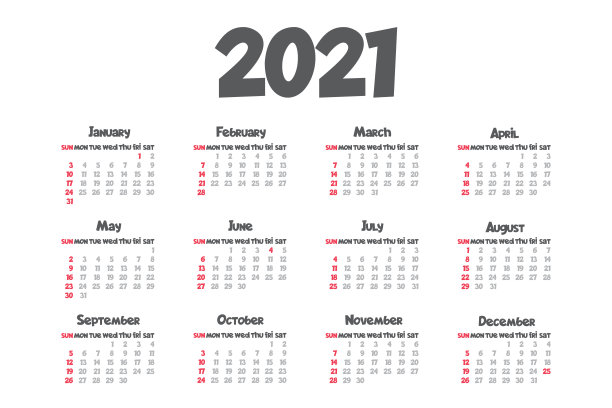 2021月日历模板独立白色图片下载