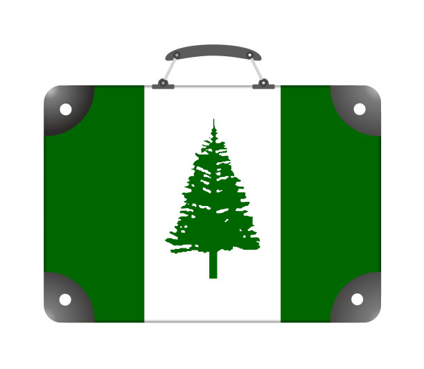 以白色背景为背景的旅行箱形式的诺福克国旗图片下载