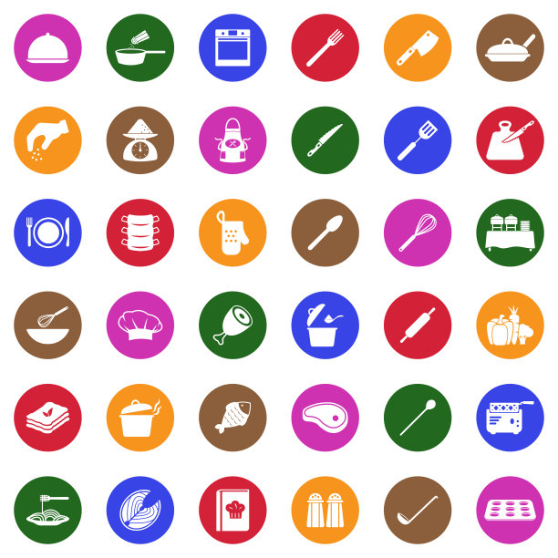 厨师和烹饪图标。白色平面圆形设计。矢量插图。图片下载
