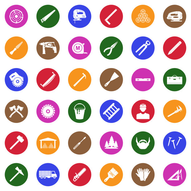 木匠图标。圆形的白色平面设计。矢量插图。图片下载