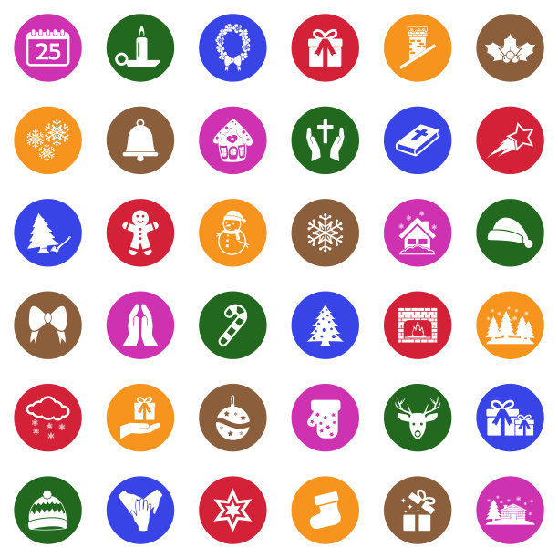 圣诞节的图标。圆形的白色平面设计。矢量插图。图片下载