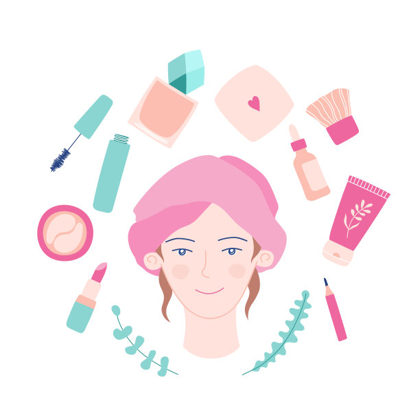 可爱的女孩，面部，美容化妆品。化妆套装化妆品。图片下载