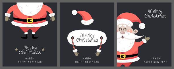圣诞快乐新年贺卡。带有可爱圣诞老人和圣诞元素的节日题词矢量插画。图片下载