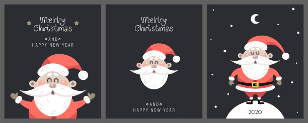 圣诞快乐新年贺卡。带有可爱圣诞老人和圣诞元素的节日题词矢量插画。图片下载